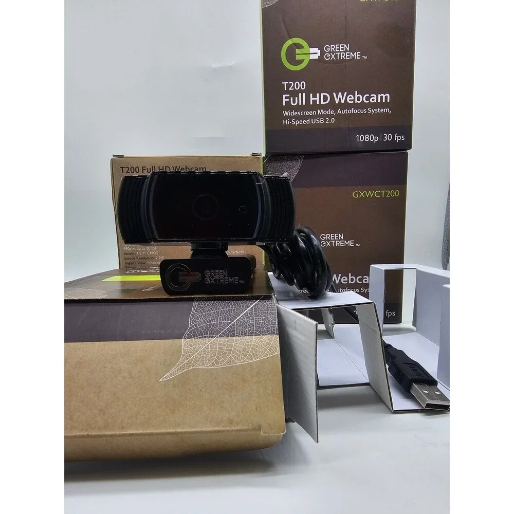 LOT of 4: GREEN GXTREME T200 Full HD 1080p Webcams - Autofocus Mic USB 2.0 PC Ma